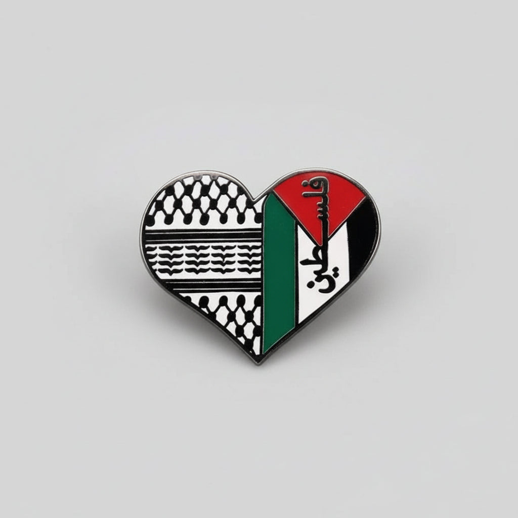 Palestinian Heart Pin with Keffiyeh